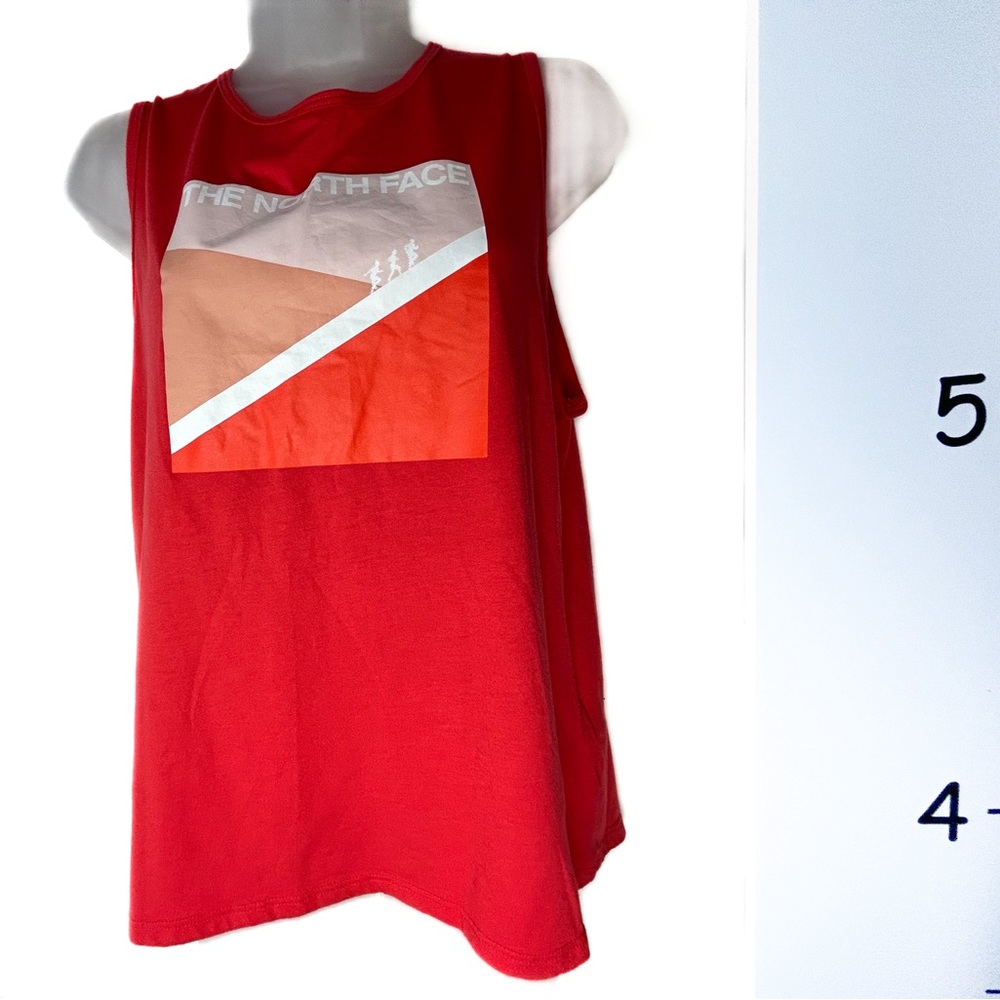 North Face Women's Orange Tank Top Hiking Logo Graphic Medium.